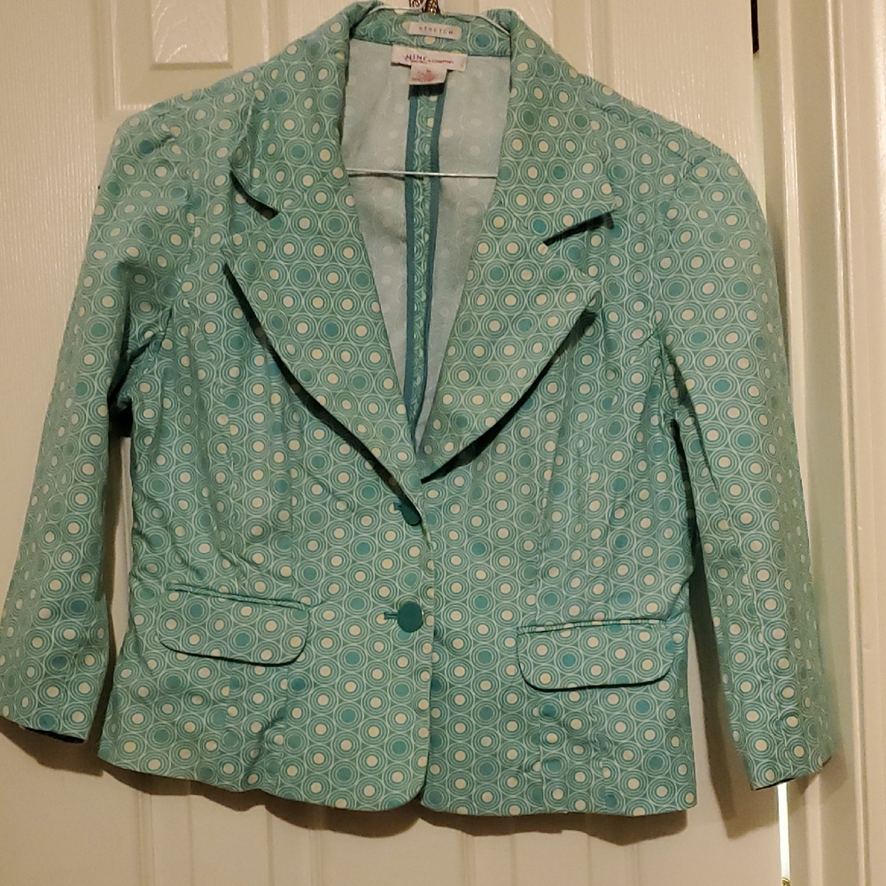 Nine West Seafoam Green & Tan Geometric Blazer